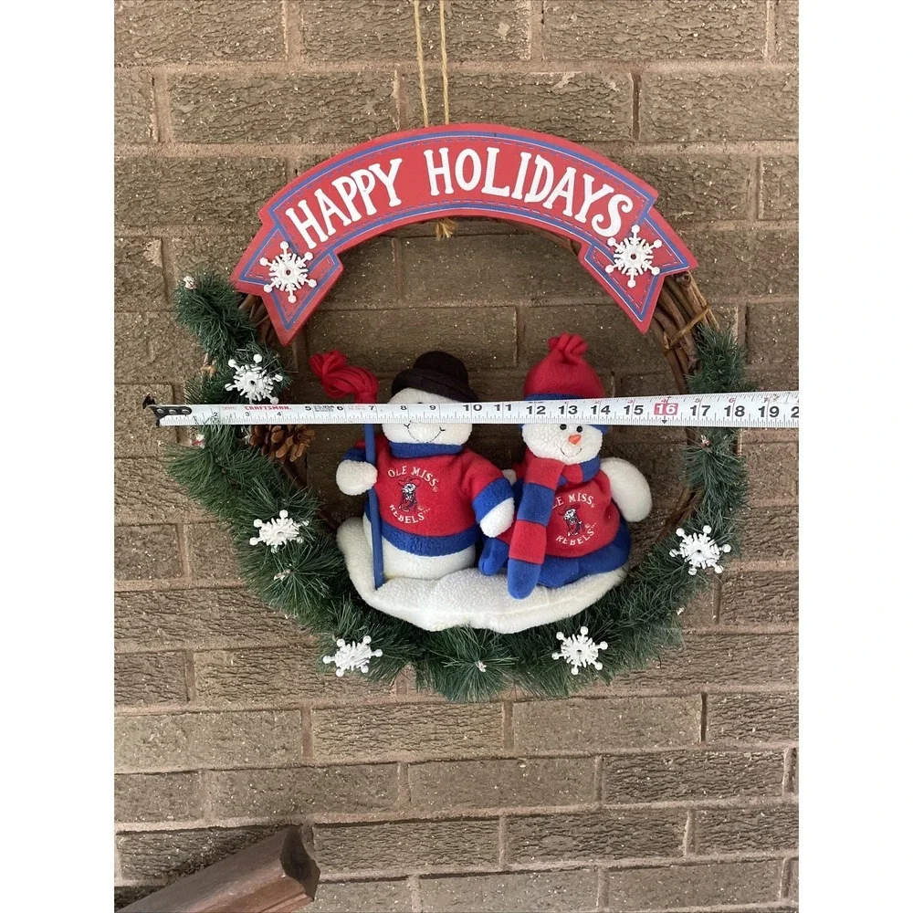 Vintage Ole Miss Rebels Holiday Wreath Christmas Snowmen College Football Rare.